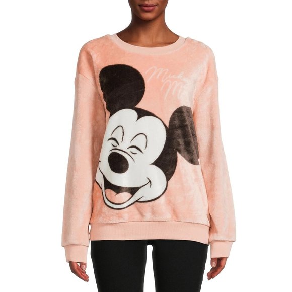 Disney Sweaters - Disney Sweatshirt Mickey Mouse Pink Fleece Crewneck Cozy